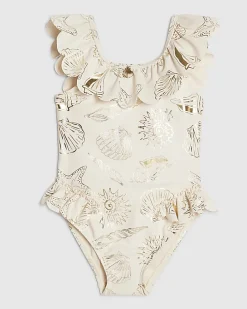 Mini Girls Cream Gold Foil Shell Swimsuit