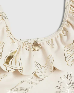 Mini Girls Cream Gold Foil Shell Swimsuit