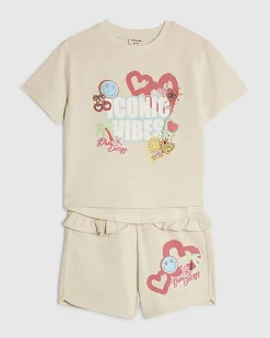 Mini Girls Cream Iconic Vibes Shorts Set