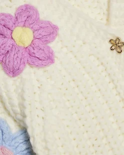 Mini Girls Cream Knitted Flower Cardigan