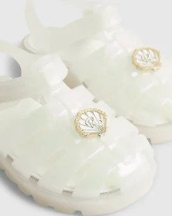 Mini Girls Cream Pearl Shell Jelly Sandals