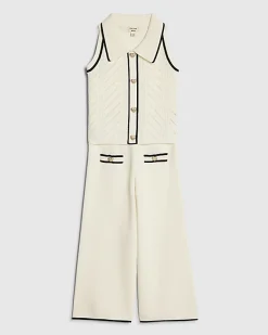 Mini Girls Cream Polo Waistcoat Set
