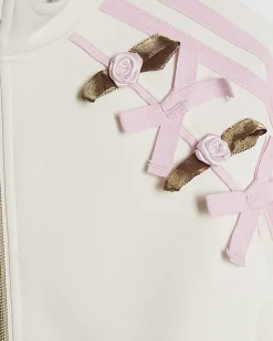 Mini Girls Cream Rosette Stripe Tracksuit Set