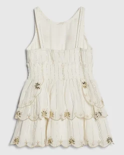 Mini Girls Cream Scalloped Sequin Beach Dress