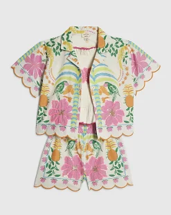 Mini Girls Cream Shirt And Shorts Set