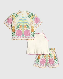 Mini Girls Cream Shirt And Shorts Set