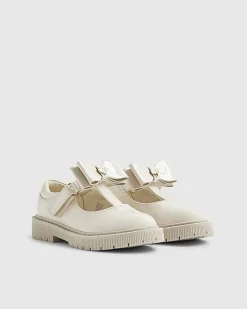 Mini Girls Cream T-Bar Bow Mary Jane Shoes