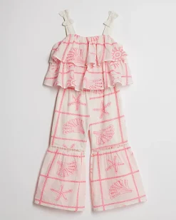 Mini Girls Cream Tiered Broderie Top Set
