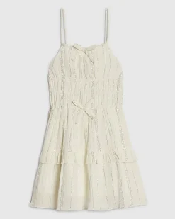 Mini Girls Cream Tiered Dress