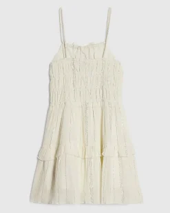Mini Girls Cream Tiered Dress