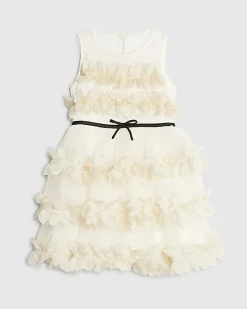 Mini Girls Cream Tiered Tulle Dress