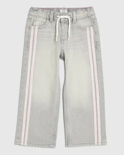Mini Girls Grey Pull On Stripe Wide Leg Jeans