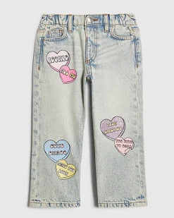 Mini Girls Love Heart Graffiti Straight Jeans