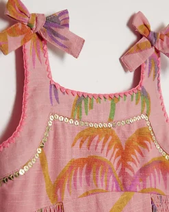 Mini Girls Orange Palm Print Dress