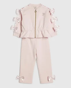 Mini Girls Pink Bow Cinched Sweatshirt Set