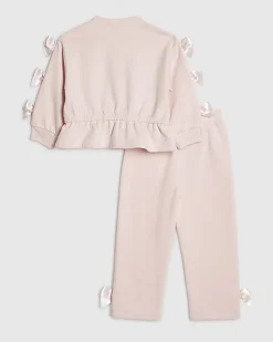 Mini Girls Pink Bow Cinched Sweatshirt Set
