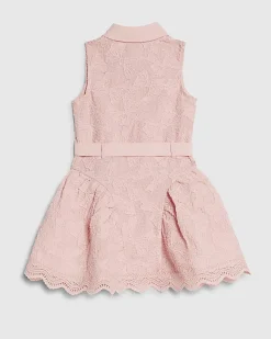 Mini Girls Pink Bow Lace Belted Dress