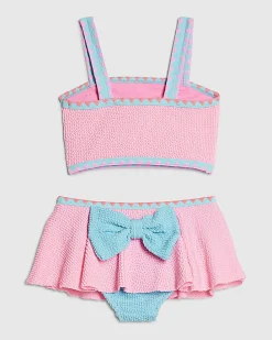 Mini Girls Pink Bow Textured Bikini Set