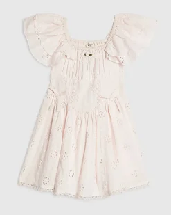 Mini Girls Pink Broderie Rosette Dress