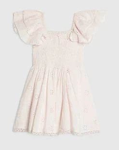 Mini Girls Pink Broderie Rosette Dress