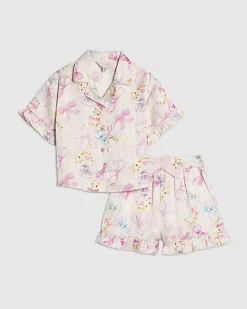 Mini Girls Pink Bunny Stripe Satin Pyjamas
