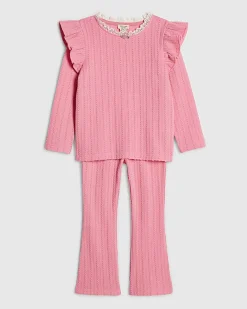 Mini Girls Pink Cable Knitted T-Shirt Set