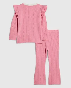 Mini Girls Pink Cable Knitted T-Shirt Set