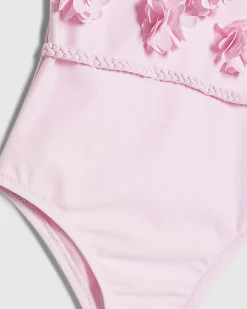Mini Girls Pink 3D Floral Swimsuit