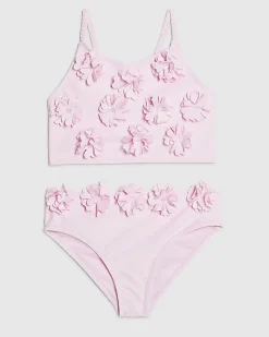 Mini Girls Pink 3D Flower Tankini