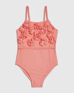 Mini Girls Pink 3D Flower Swimsuit