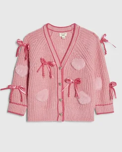 Mini Girls Pink 3D Heart Bows Cardigan