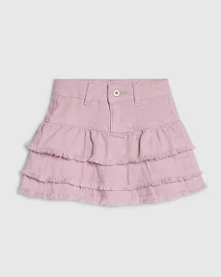 Mini Girls Pink Denim Tiered Skirt