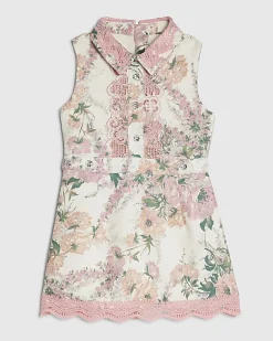 Mini Girls Pink Floral Lace Collar Dress