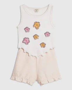Mini Girls Pink Flower Vest And Shorts Set