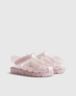 Mini Girls Pink Glitter Bow Jelly Sandals