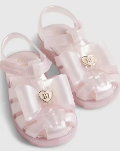 Mini Girls Pink Glitter Bow Jelly Sandals