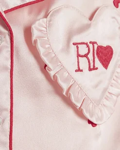 Mini Girls Pink Heart Satin Pyjamas
