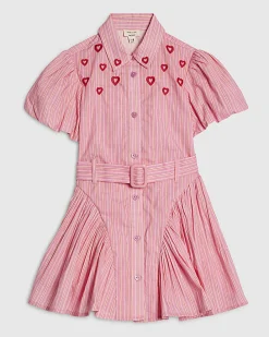 Mini Girls Pink Heart Stripe Shirt Dress