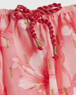 Mini Girls Pink Hibiscus Bow Skirt Set