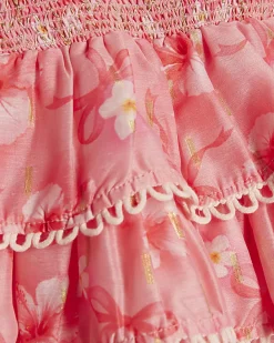 Mini Girls Pink Hibiscus Bow Skirt Set