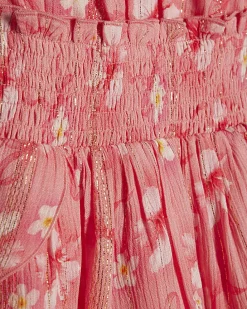 Mini Girls Pink Hibiscus Floral Bow Dress
