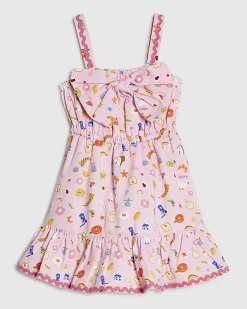 Mini Girls Pink Icon Bow Cotton Dress