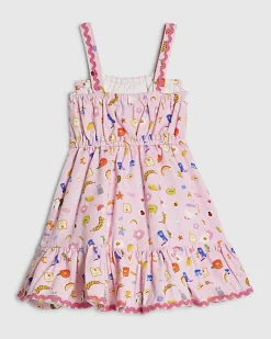 Mini Girls Pink Icon Bow Cotton Dress