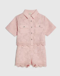 Mini Girls Pink Lace Blouse And Shorts Set
