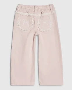 Mini Girls Pink Lace Bow Wide Leg Jeans