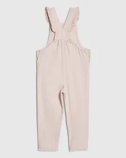 Mini Girls Pink Lace Denim Dungarees