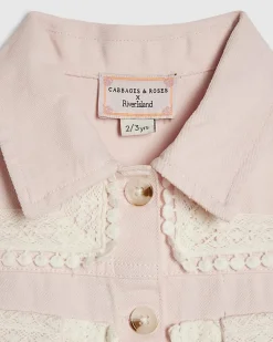 Mini Girls Pink Lace Denim Shacket