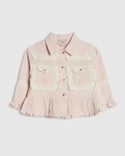 Mini Girls Pink Lace Denim Shacket
