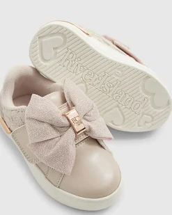 Mini Girls Pink Monogram Velcro Bow Trainers