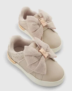 Mini Girls Pink Monogram Velcro Bow Trainers